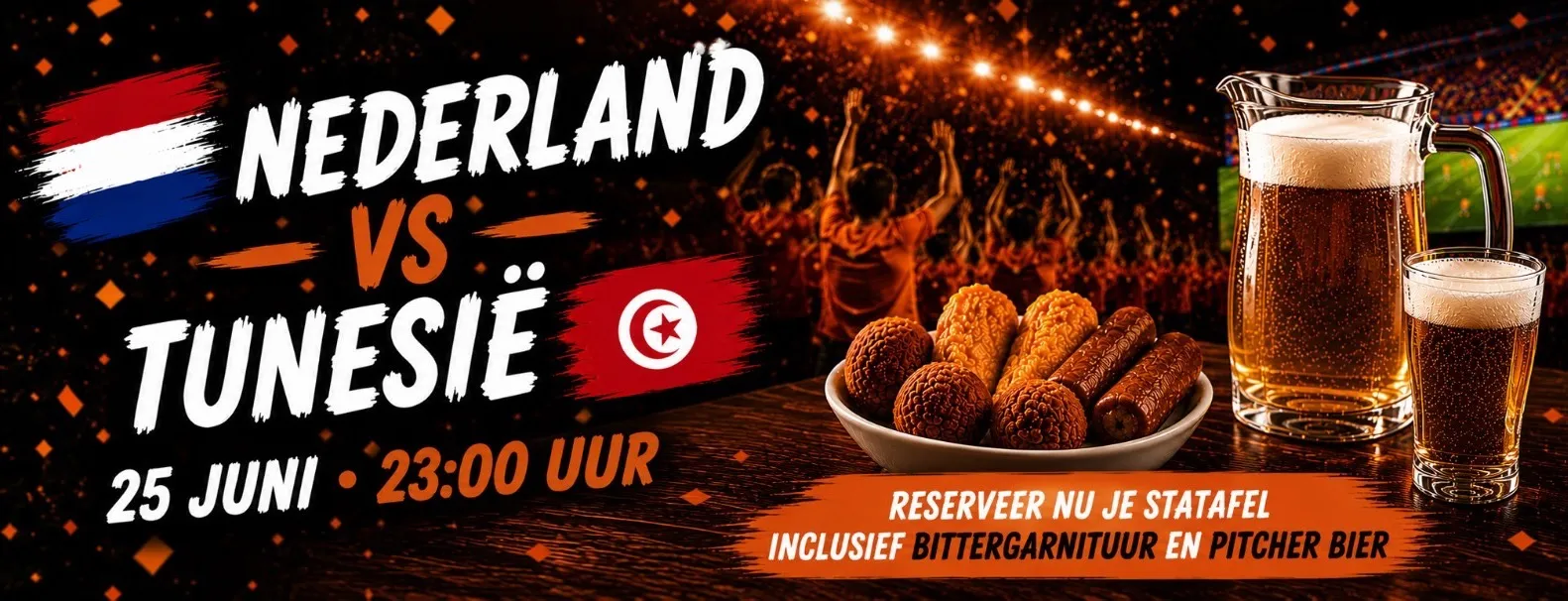 Nederland - Tunesië incl. bittergarnituur & pitcher bier